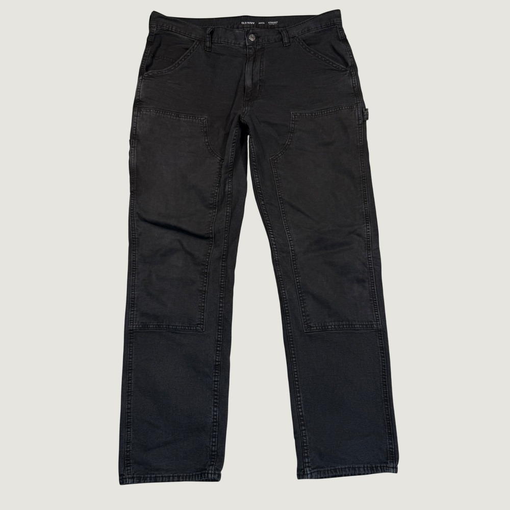 Old Navy 90s Straight Carpenter Pants Men 36x32 Black Double Knee Canvas Utility
